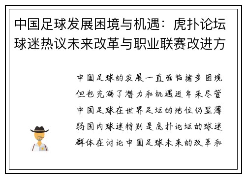 中国足球发展困境与机遇：虎扑论坛球迷热议未来改革与职业联赛改进方案